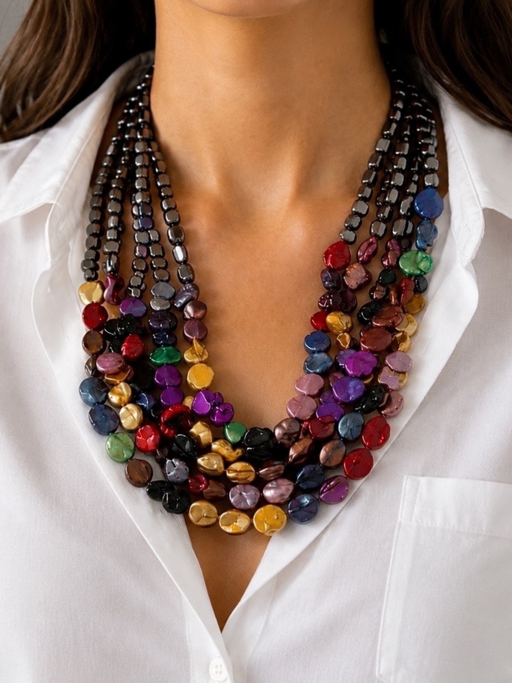 Barse Multi Color Mother Of Pearl Statement Necklace SS Chain and Claspš„ - Picture 1 of 4